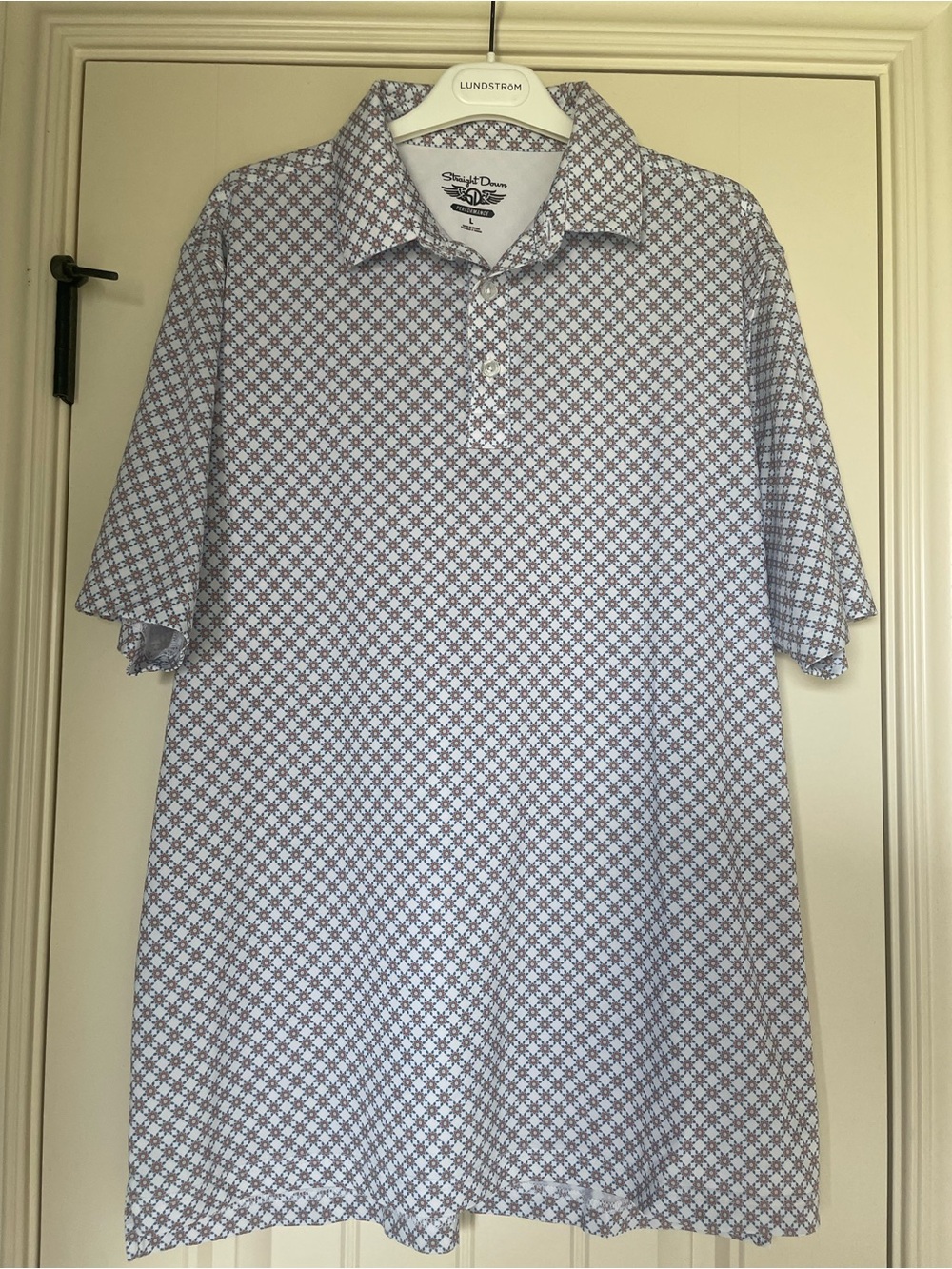 Straight Down Men's Short-Sleeve Geometric Polo in Light Blue & White